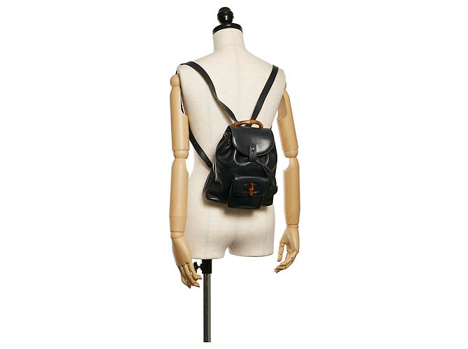 Gucci Black Bamboo Drawstring Lederrucksack - Ansicht 9