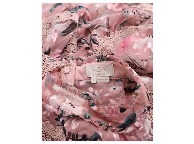 Kate Spade Ärmelloses Blumentop mit Stehkragen aus rosa Seide - Ansicht 4
