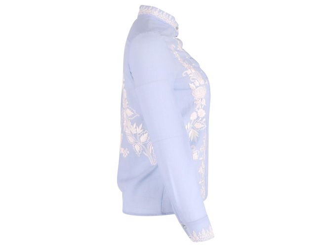 Camicia Vilshenko ricamata a collo alto in cotone e lana blu - vista 2