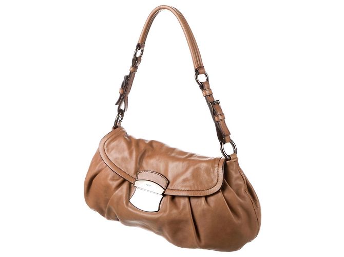 Vitello Borsa a tracolla Prada in pelle color caramello - vista 2