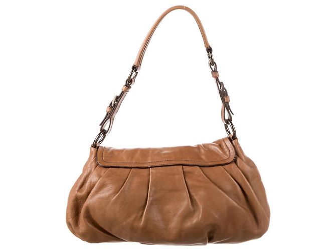 Vitello Borsa a tracolla Prada in pelle color caramello - vista 3
