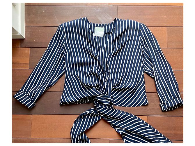 Blusa de seda Emmanuelle Khanh azul marino con rayas blancas Blanco Azul oscuro - vista 2