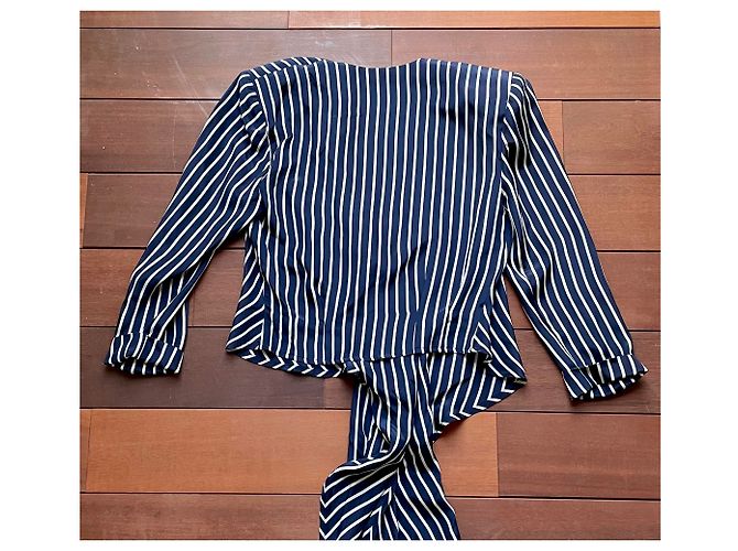 Blusa de seda Emmanuelle Khanh azul marino con rayas blancas Blanco Azul oscuro - vista 3