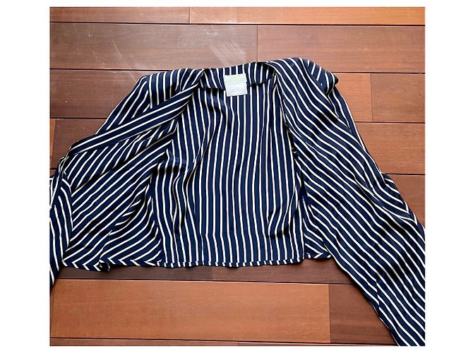 Blusa de seda Emmanuelle Khanh azul marino con rayas blancas Blanco Azul oscuro - vista 4