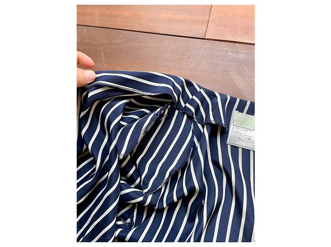 Blusa de seda Emmanuelle Khanh azul marino con rayas blancas Blanco Azul oscuro - vista 5