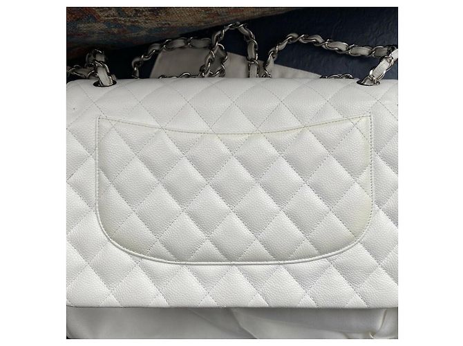 Timeless Borsa a tracolla caviale Chanel Jumbo Line Flap Bag Bianco - vista 3