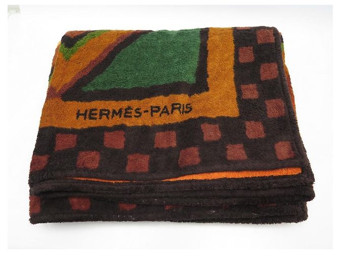 Hermès DRAP DE PLAGE HERMES XL 180 X 150CM SERVIETTE EN COTON ORANGE TOWEL - vue 5