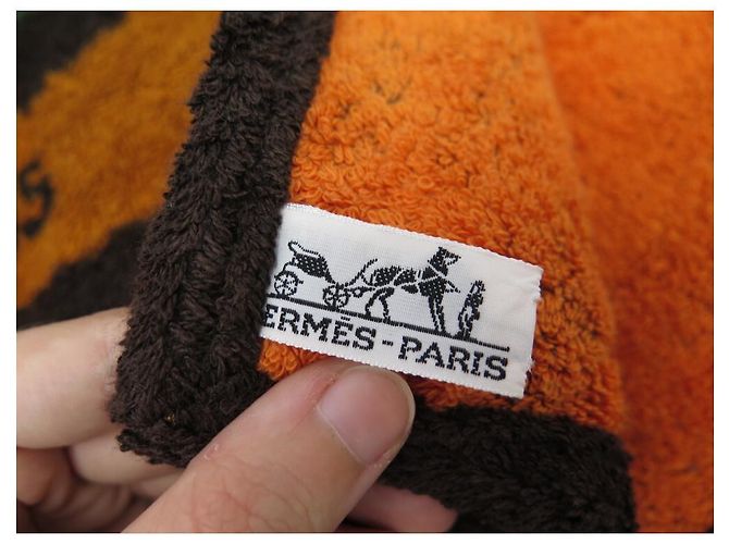 Hermès DRAP DE PLAGE HERMES XL 180 X 150CM SERVIETTE EN COTON ORANGE TOWEL - vue 7