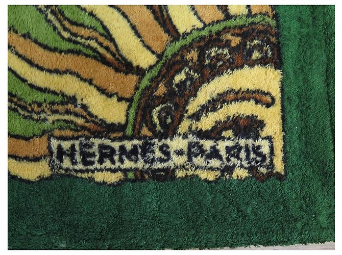 Hermès DRAP DE PLAGE HERMES CADRAN SOLAIRE SERVIETTE BAIN COTON VERT BEACH TOWEL - vue 3