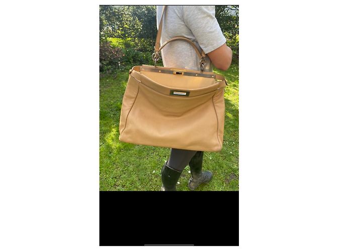 Borsa a mano Fendi in pelle beige - vista 4