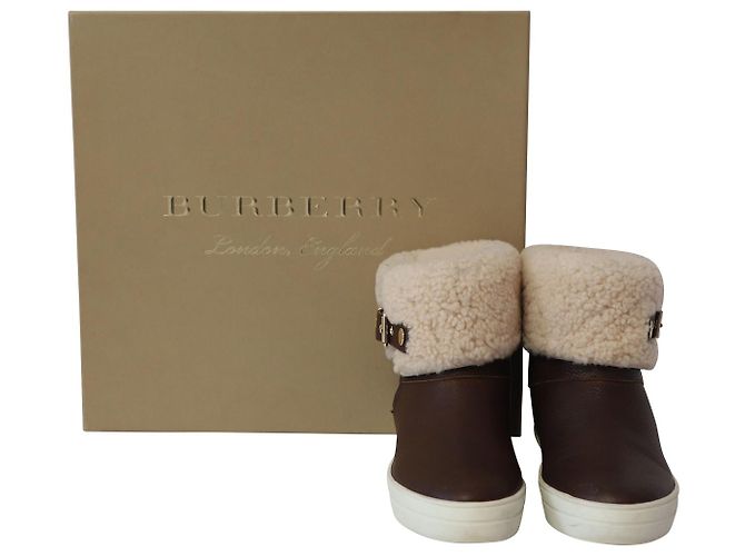 Stivali da pioggia Burberry Skillman Ankle Weather in pelle marrone - vista 8