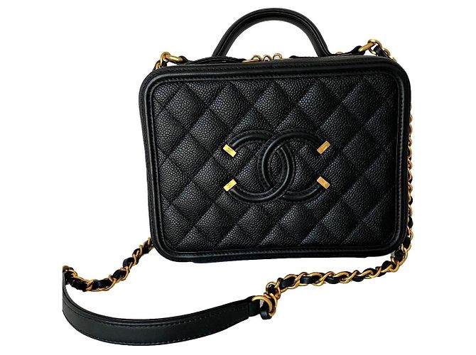 Borsa Chanel Filigree Vanity Case in pelle nera Nero - vista 2