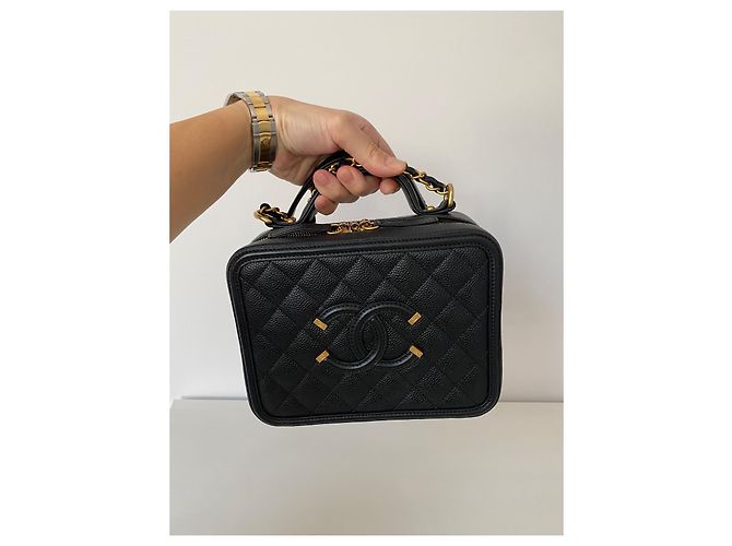 Borsa Chanel Filigree Vanity Case in pelle nera Nero - vista 12