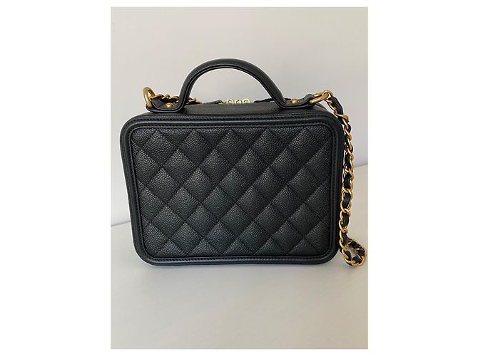 Borsa Chanel Filigree Vanity Case in pelle nera Nero - vista 3