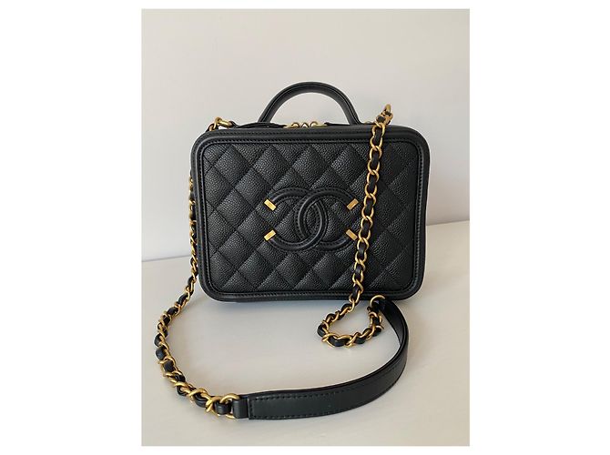 Borsa Chanel Filigree Vanity Case in pelle nera Nero - vista 4