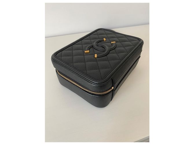 Borsa Chanel Filigree Vanity Case in pelle nera Nero - vista 8