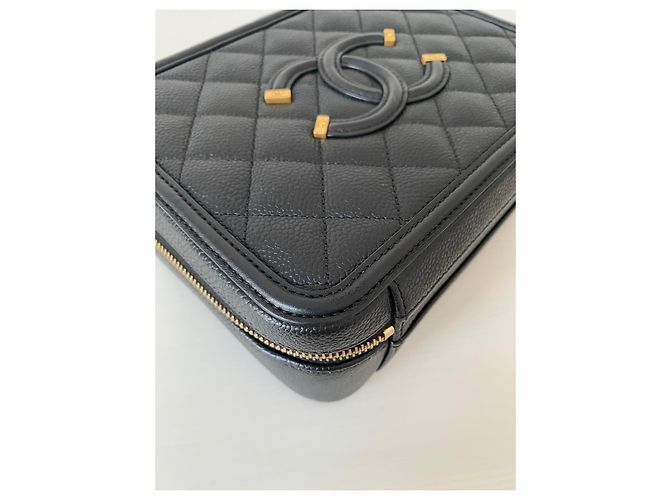 Borsa Chanel Filigree Vanity Case in pelle nera Nero - vista 9