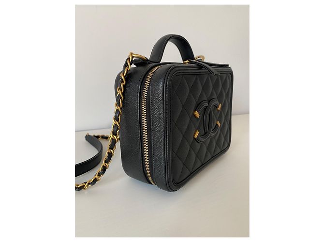 Borsa Chanel Filigree Vanity Case in pelle nera Nero - vista 10