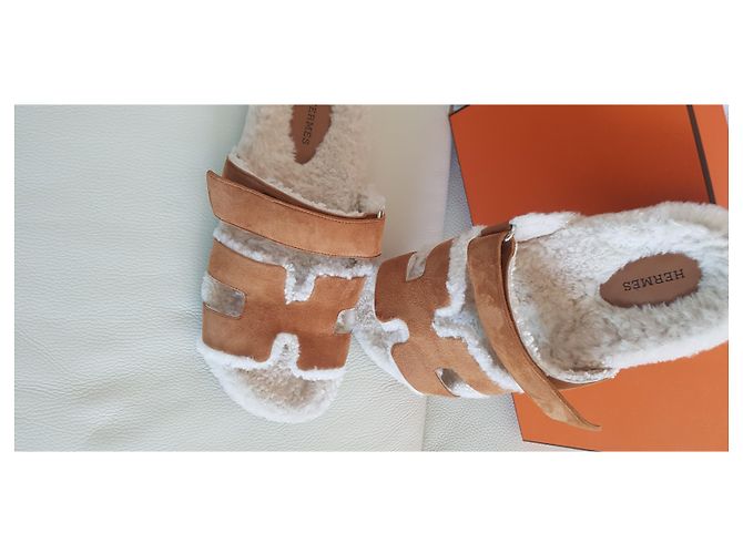 Hermès Chypre Sandali Nubuck Caramello Nocciola Carne - vista 4