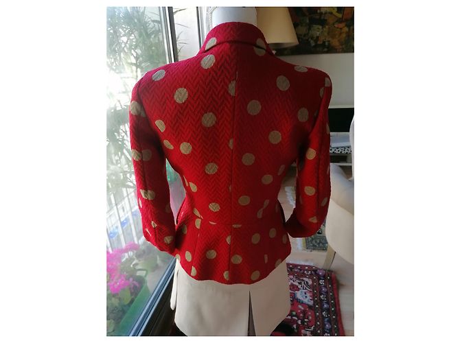 Casaco Kenzo Vermelho de Lã com Bolinhas Bege - vista 2