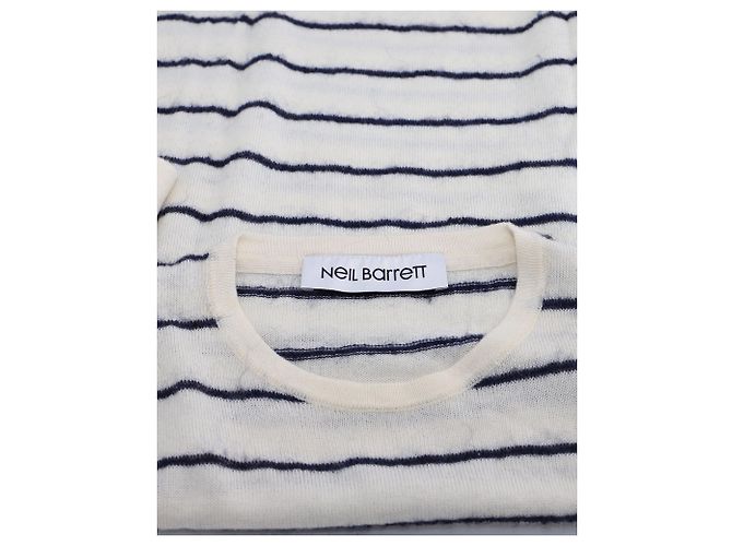 Camicia a righe in maglia a maniche corte di Neil Barrett in lana bianca e blu - vista 3