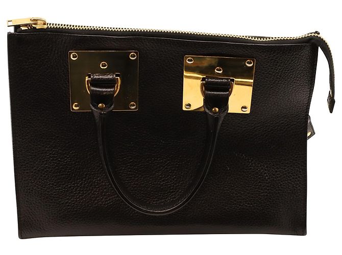 Sophie Hulme Stamped Zip-Top Bowling Bag in Black Leather - view 3
