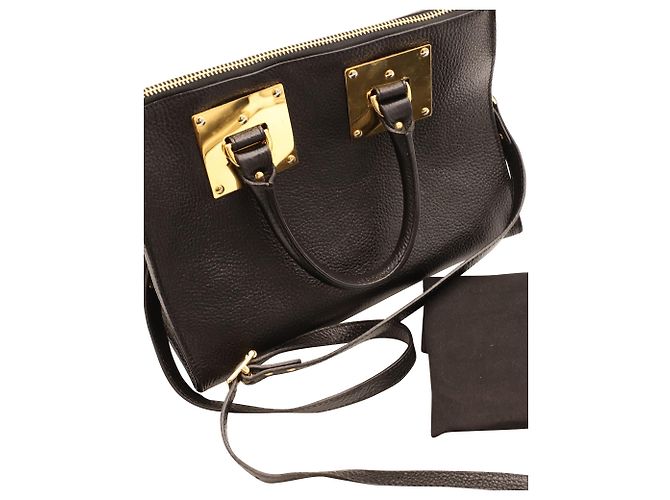 Sophie Hulme Stamped Zip-Top Bowling Bag in Black Leather - view 6