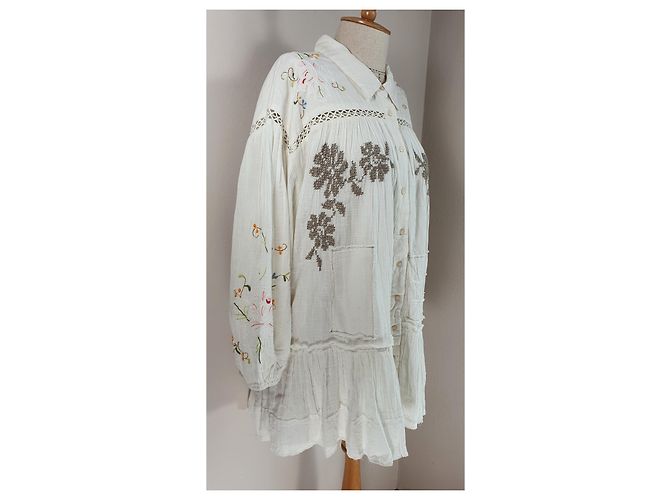 Vestido de algodón bordado marfil Free People L - vista 2