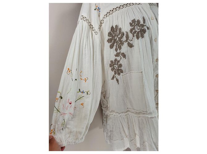 Vestido de algodón bordado marfil Free People L - vista 3