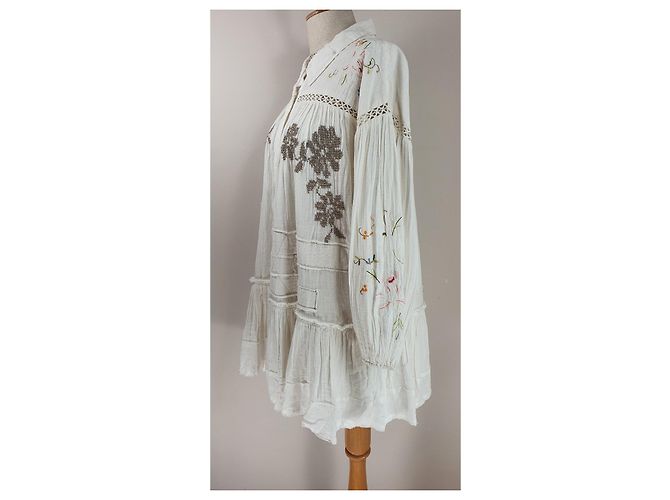 Vestido de algodón bordado marfil Free People L - vista 4