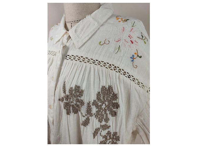 Vestido de algodón bordado marfil Free People L - vista 5