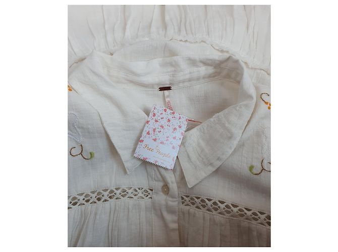 Vestido de algodón bordado marfil Free People L - vista 8