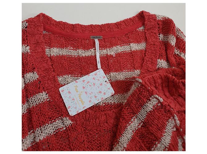 Free People Kurzarm Pullover Baumwolle Leinen Mehrfarben - Ansicht 4