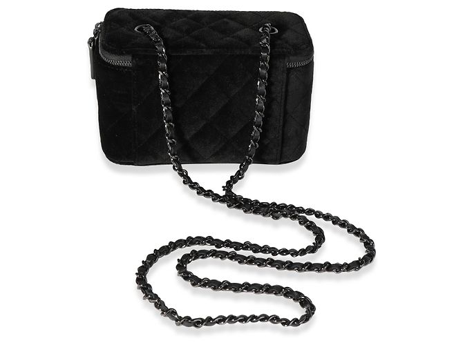 Vanity Vanità Chanel in velluto trapuntato nero su catena - vista 3