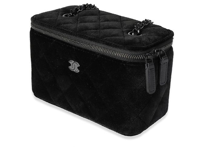Vanity Vanità Chanel in velluto trapuntato nero su catena - vista 5