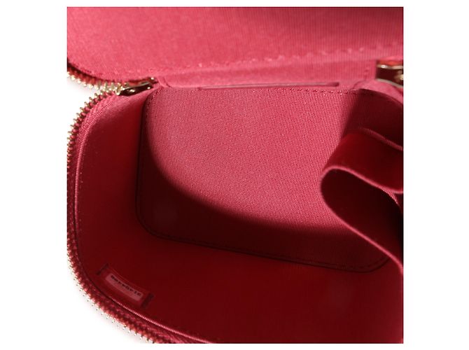 Vanity Chanel Himbeere gesteppter Lammfell-Mini-Kosmetikkoffer mit Kette Rot - Ansicht 3