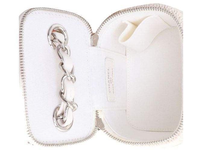 Vanity Mini bolsa de penteadeira de couro de cordeiro branca Chanel acolchoada e de crochê natural Branco - vista 5