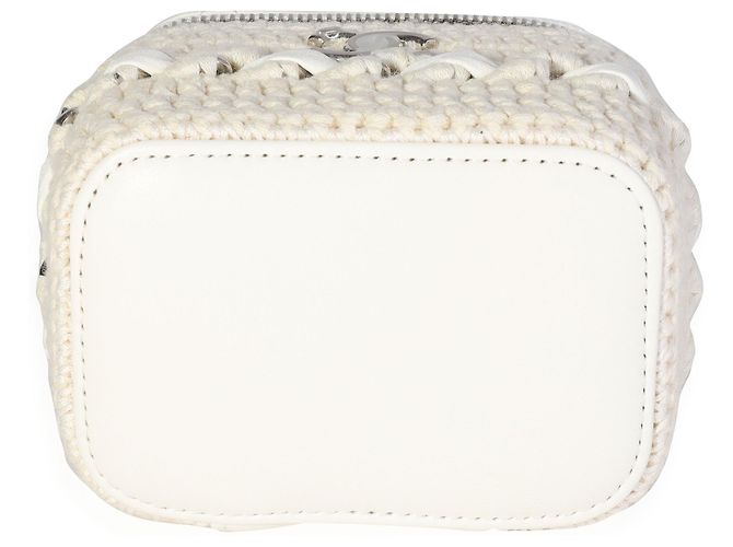 Vanity Mini bolsa de penteadeira de couro de cordeiro branca Chanel acolchoada e de crochê natural Branco - vista 7