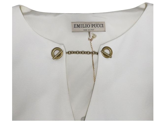 Emilio Pucci VESTIDO TÚNICA CON CUELLO DE CADENAS EN SEDA BLANCO - vista 7