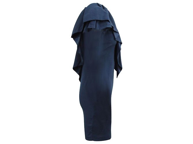Abito Maje Monospalla con Volant in Viscosa Blu Navy - vista 2
