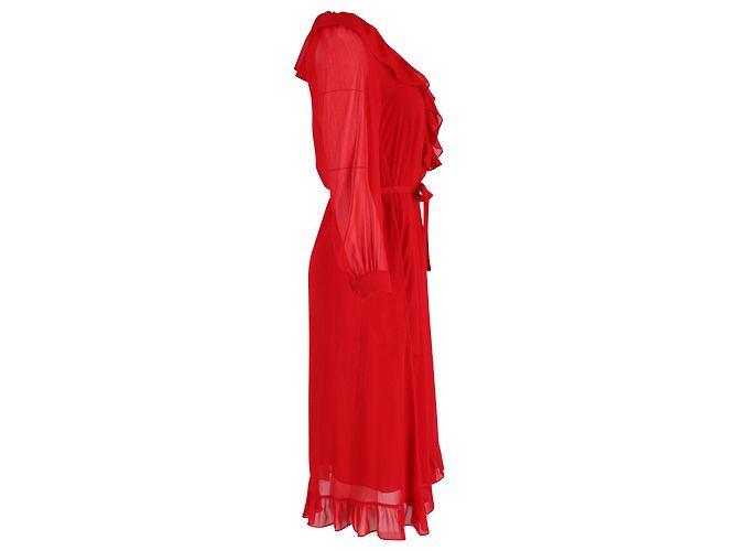Alexa Chung Ada Vestido Georgette Midi com babados em poliéster vermelho - vista 2