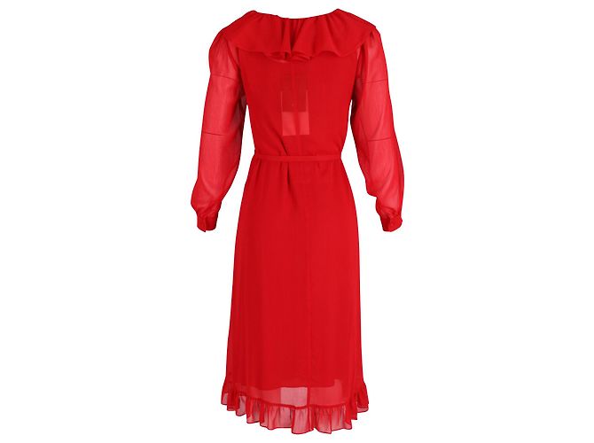 Alexa Chung Ada Vestido Georgette Midi com babados em poliéster vermelho - vista 3