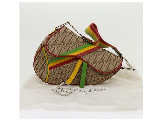 Borsa a tracolla Christian Dior Trotter Canvas Saddle Colore Rasta Beige Auth 30671alla - vista 12