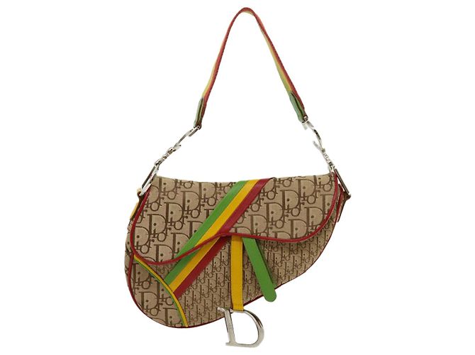 Borsa a tracolla Christian Dior Trotter Canvas Saddle Colore Rasta Beige Auth 30671alla - vista 13