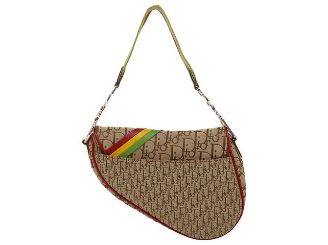 Borsa a tracolla Christian Dior Trotter Canvas Saddle Colore Rasta Beige Auth 30671alla - vista 2
