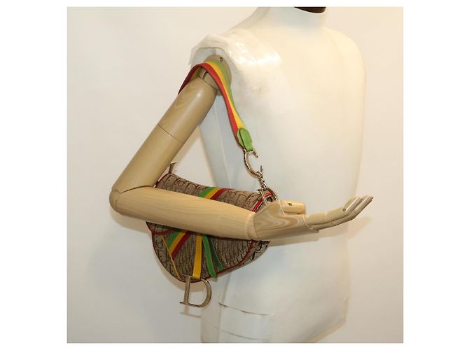 Borsa a tracolla Christian Dior Trotter Canvas Saddle Colore Rasta Beige Auth 30671alla - vista 24