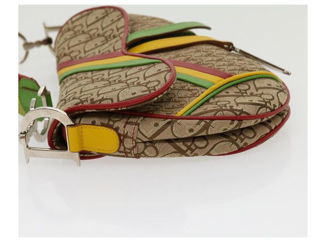 Borsa a tracolla Christian Dior Trotter Canvas Saddle Colore Rasta Beige Auth 30671alla - vista 3