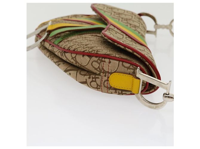 Borsa a tracolla Christian Dior Trotter Canvas Saddle Colore Rasta Beige Auth 30671alla - vista 4