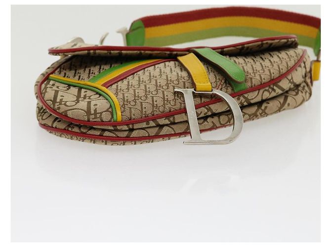 Borsa a tracolla Christian Dior Trotter Canvas Saddle Colore Rasta Beige Auth 30671alla - vista 5