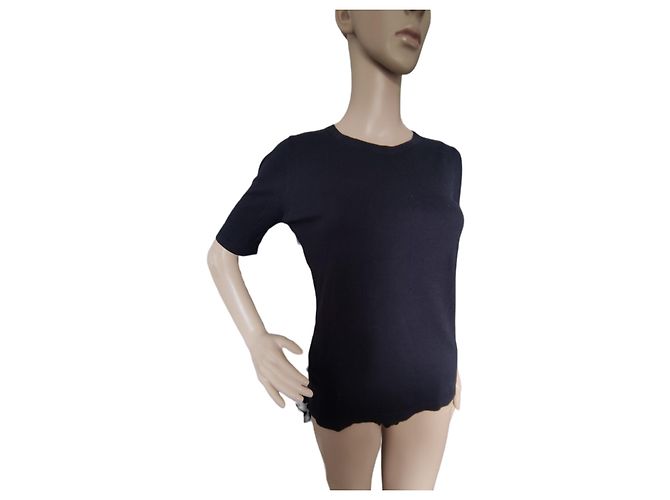 Chanel Strickpullover aus Baumwolle in Marineblau mit kurzen Ärmeln - Ansicht 2